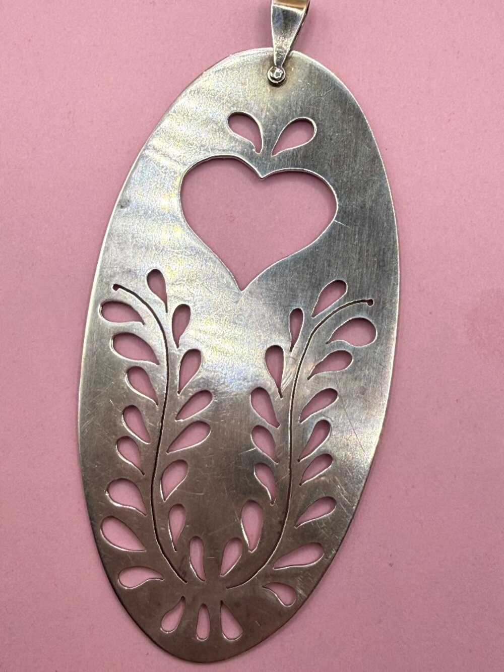 Vintage Artist Signed Dominique Dinouart Huge Sterling Silver Heart Pendant